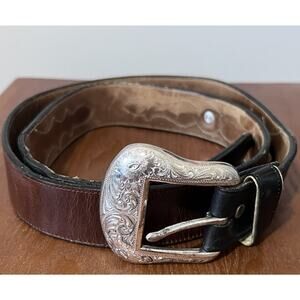 Nadim USA Western Genuine Leather Belt Size 40 Silver Buckle Accents 1999